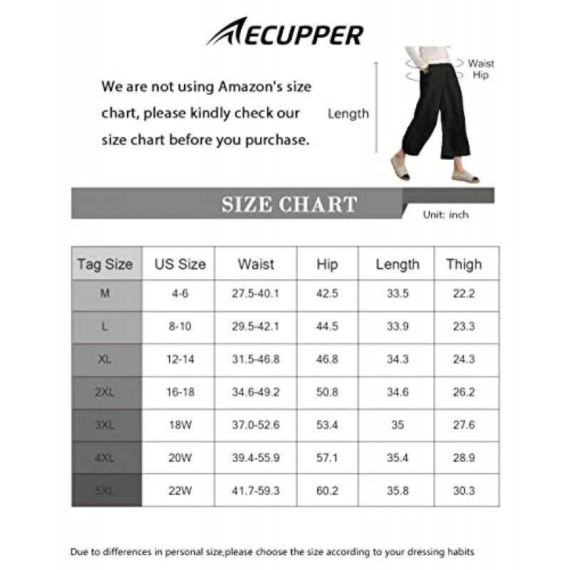 ECUPPER 여성 캐주얼 루즈 100 리넨 엘라스틱 와싯 발목 바지 플러스 사이즈 크롭 바지