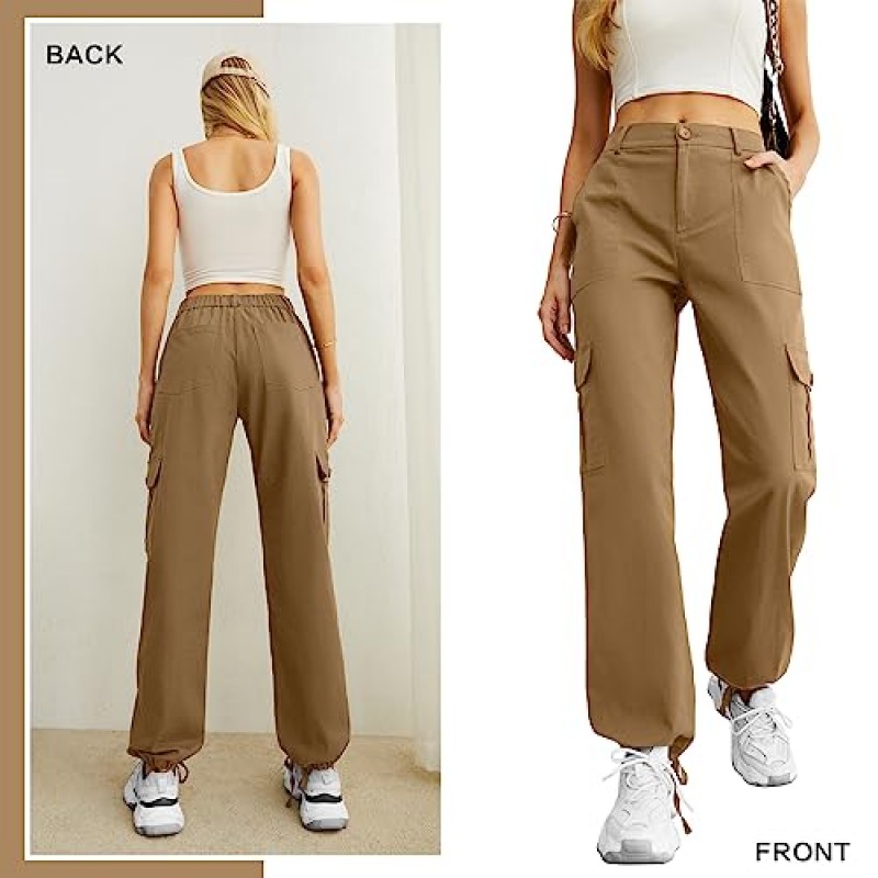 Lepunuo 여성용 하이 웨이스트 카고 바지 여행 Y2K Street Baggy Stretchy Pants with 6 Pockets Drawstring Ankle Cuffs