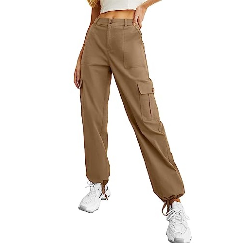 Lepunuo 여성용 하이 웨이스트 카고 바지 여행 Y2K Street Baggy Stretchy Pants with 6 Pockets Drawstring Ankle Cuffs