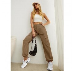 Lepunuo 여성용 하이 웨이스트 카고 바지 여행 Y2K Street Baggy Stretchy Pants with 6 Pockets Drawstring Ankle Cuffs