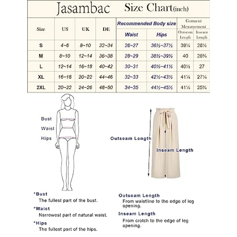 JASAMBAC 여성 2023 가을 하이 웨이스트 와이드 레그 팬츠 작업 비즈니스 캐주얼 루즈 롱 바지 드레스 바지