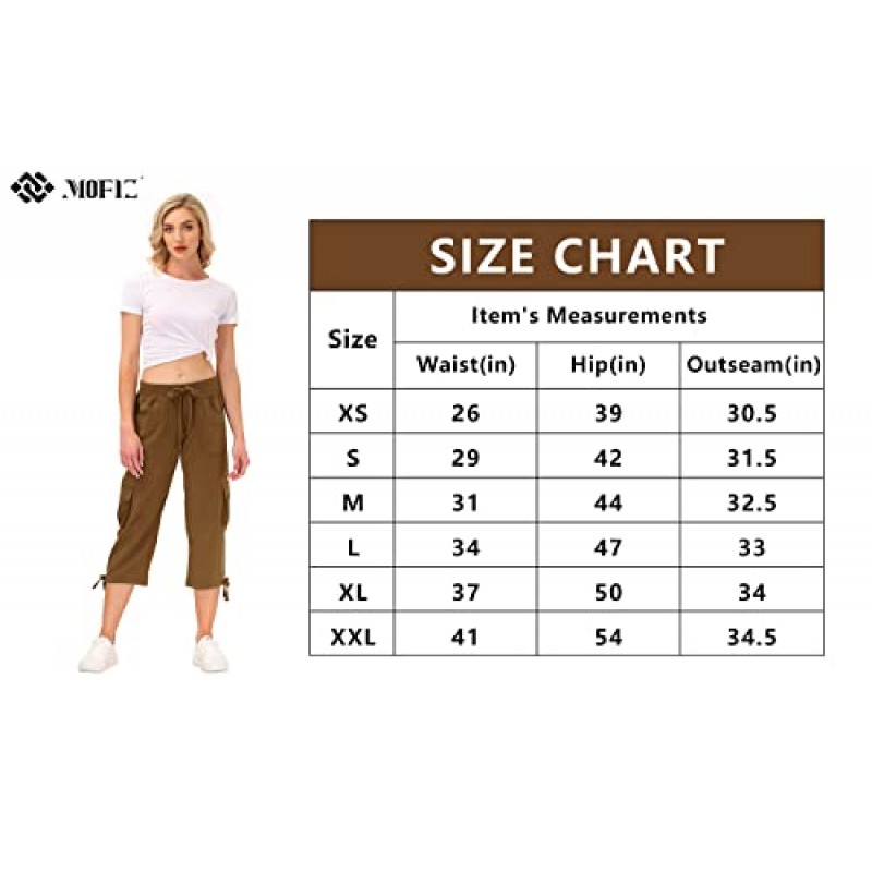 MoFiz 여성용 카고 카프리 하이킹 바지 경량 빠른 드라이 야외 운동 여행 캐주얼 루즈하고 편안한 귀여운 주머니
