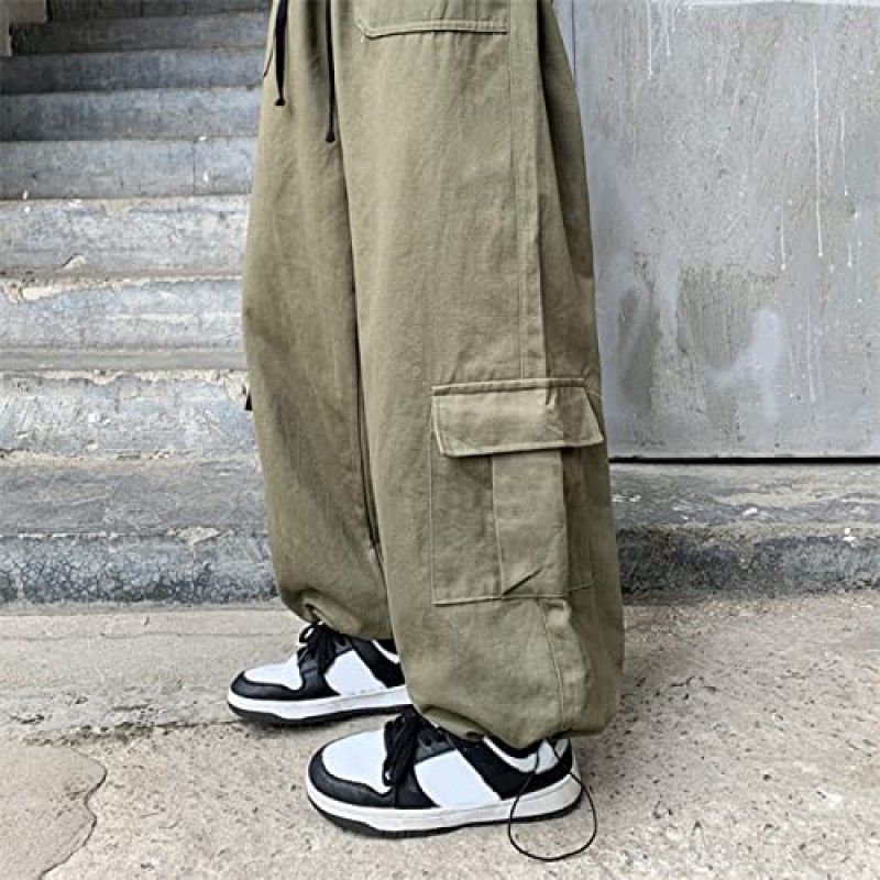 Linsennia 낙하산 바지 여성용 와이드 레그 카고 바지 Y2k 포켓 포함 헐렁한 캐주얼 하라주쿠 streetwear Goth