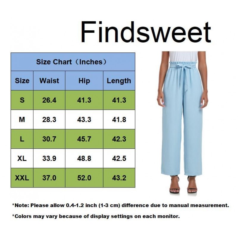 Findsweet Womens Wide Leg Pants Drawstring 하이 웨이스트 루즈 캐주얼 바지 긴 스트레이트 벨트 바지 포켓이 있는 바지