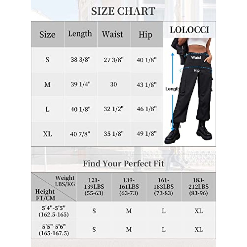 LOLOCCI 카고 바지 여성용 헐렁한 하이 웨이스트 및 와이드 레그 팬츠 여성용 6 포켓 Y2K 바지 트렌디