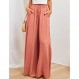 Jenkoon 여성 캐주얼 와이드 레그 팬츠 경량 드로우스트링 신축성 있는 허리 흐르는 바지 Palazzo Elastic Summer Trousers