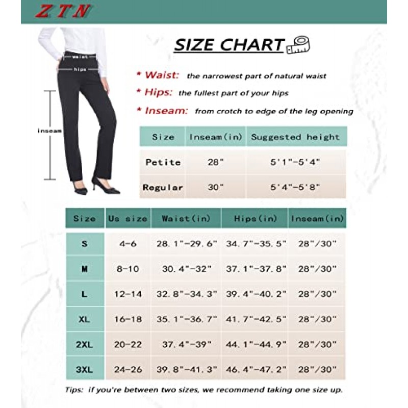 ZTN 여성용 신축성 있는 드레스 바지 4개 포켓 풀온 스트레이트 레그 슬랙스 플러스 사이즈 업무용 비즈니스 캐주얼