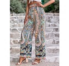 OYOANGLE 여성용 꽃 무늬 하이 웨이스트 루즈 와이드 레그 팬츠 Boho Palazzo Trousers