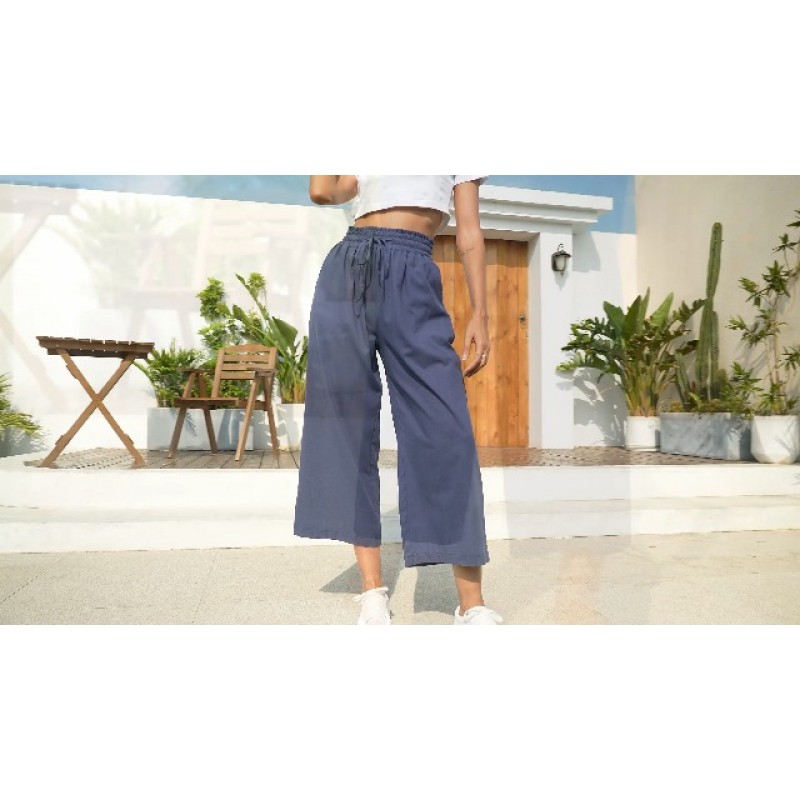 REDMORE 여성용 하이 웨이스트 리넨 바지 여름 와이드 레그 카프리 경량 캐주얼 드로우 스트링 바지 Palazzo Pants