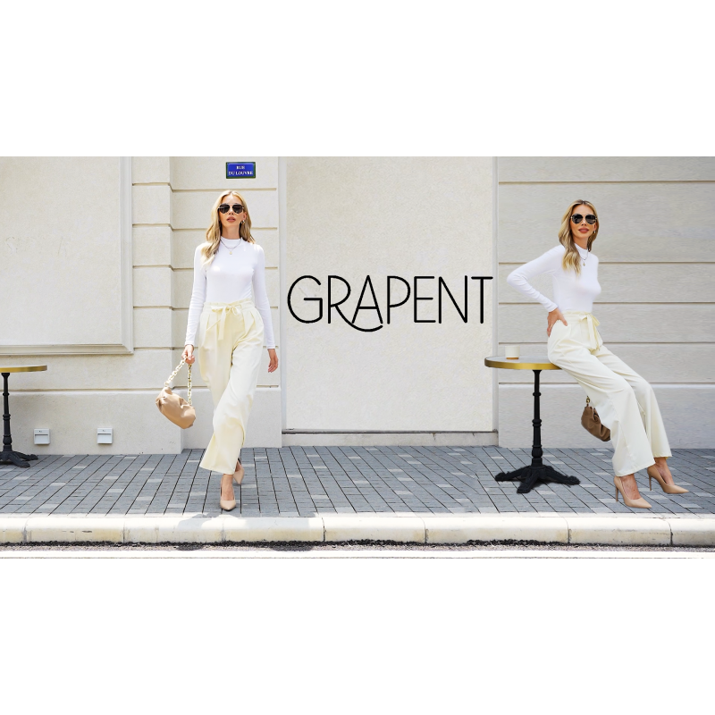 GRAPENT 드레스 바지 여성 하이 웨이스트 와이드 레그 작업 바지 Dressy 캐주얼 트렌디 탄성 허리 Pleated Belted Trousers