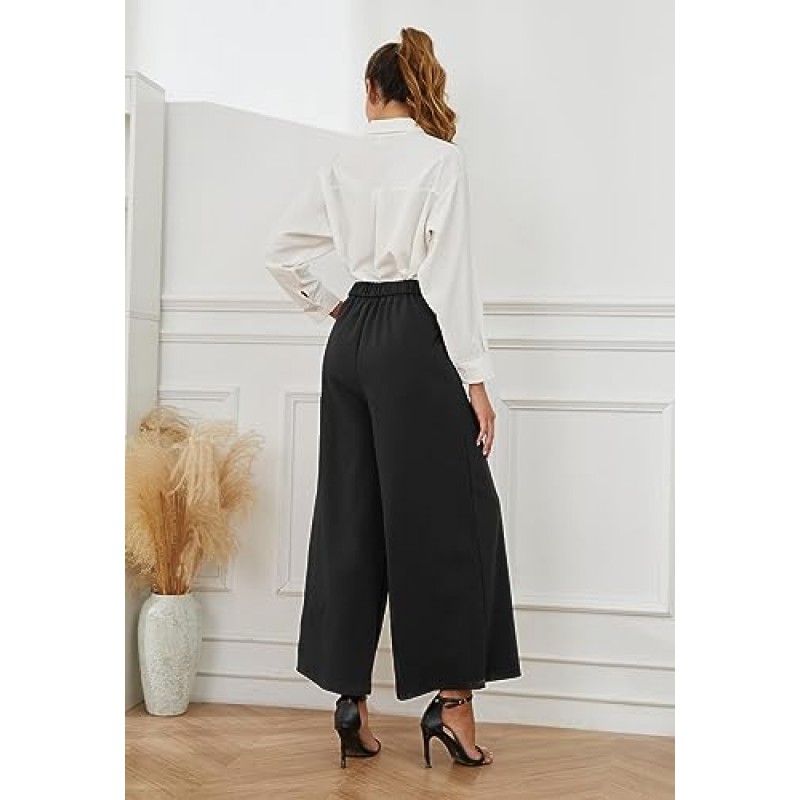 Rasutina 여성용 하이 웨이스트 팔라초 팬츠 Dressy Wide Leg Work Pants 캐주얼 바지