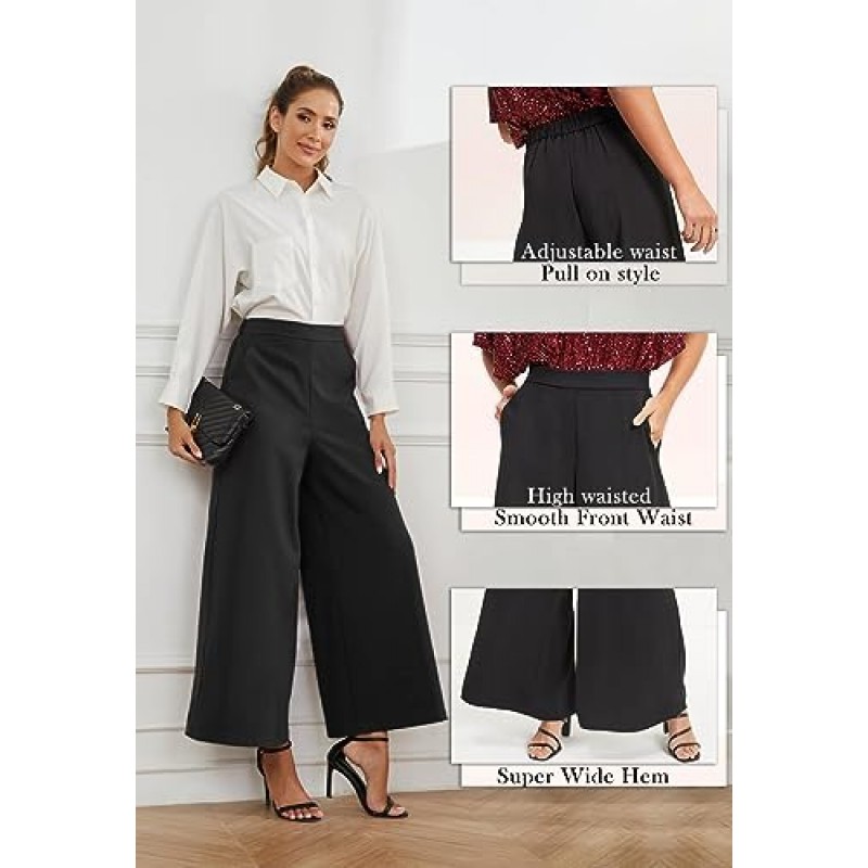 Rasutina 여성용 하이 웨이스트 팔라초 팬츠 Dressy Wide Leg Work Pants 캐주얼 바지