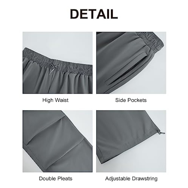 여성용 Drawstring 허리 낙하산 바지 주머니가있는 넓은 다리 캐주얼 바지 Y2K Cargo Baggy Trousers