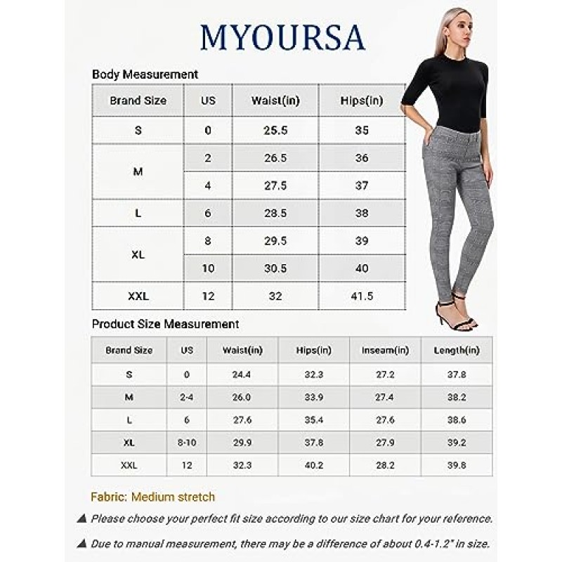 MYOURSA 여성용 워크 레깅스 스키니 스트레치 비즈니스 캐주얼 드레스 바지 포켓 포함