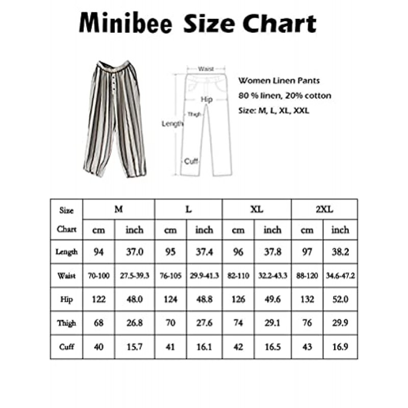 Minibee 여성 스트라이프 리넨 바지 캐주얼 와이드 레그 크롭 바지