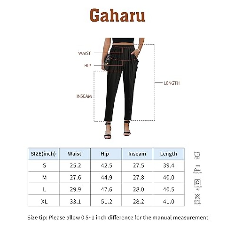 Gaharu 여성용 드레시 캐주얼 테이퍼드 팬츠 엘라스틱 하이 웨이스트 카프리 워크 플리츠 바지