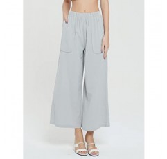 Zebemay 여성 코튼 린넨 와이드 레그 팬츠 하이 웨이스트 라운지 Palazzo Flowy Trousers with Pockets S-XXL