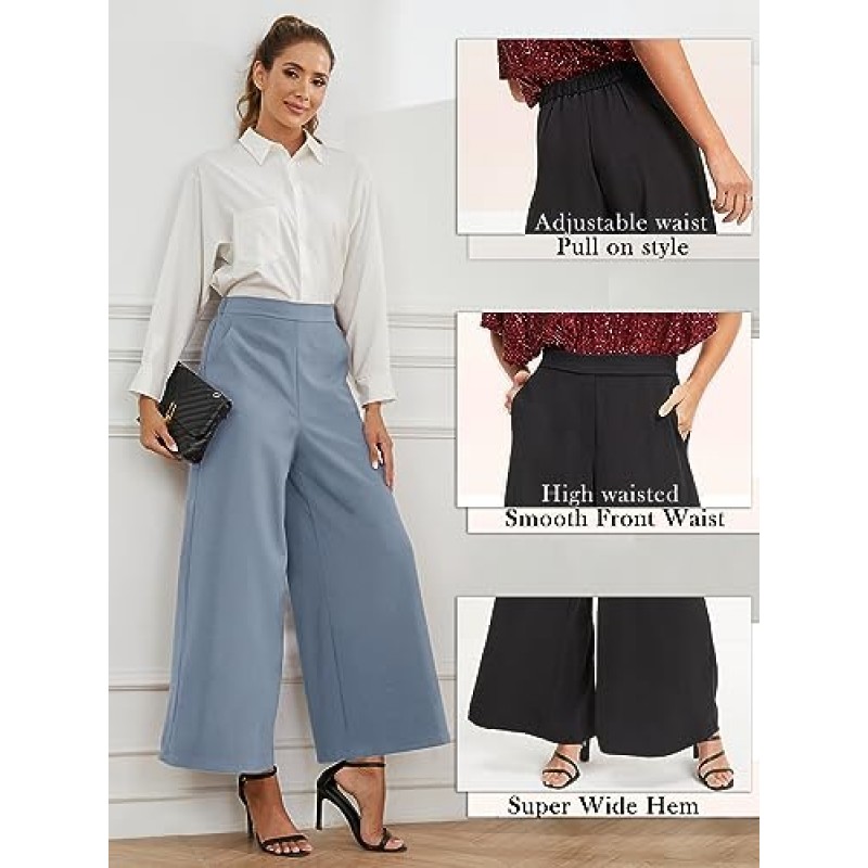 Rasutina 여성용 하이 웨이스트 팔라초 팬츠 Dressy Wide Leg Work Pants 캐주얼 바지