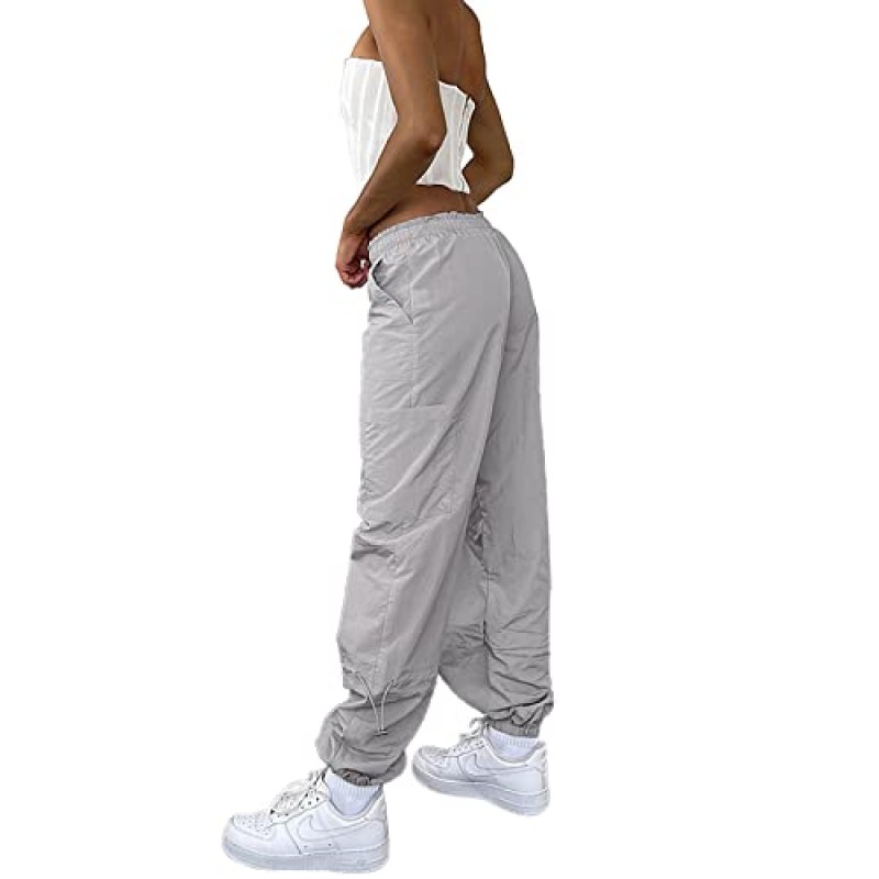 Tcremisa 여성 캐주얼 낙하산 카고 바지 Y2K 느슨한 Drawstring Baggy Jogger 하이킹 포켓이있는 스웨트 팬츠