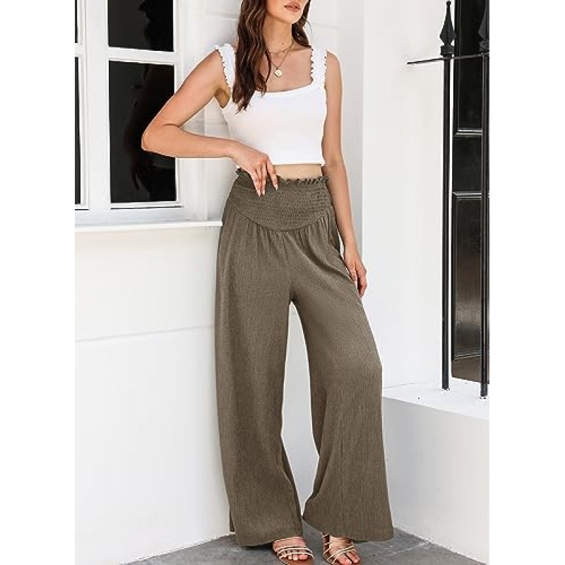 Acelitt 여성용 와이드 레그 팬츠 고탄성 허리 Flowy Palazzo Pants 여름 캐주얼 루즈한 편안한 바지