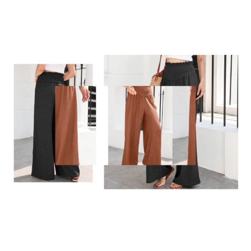 Acelitt 여성용 와이드 레그 팬츠 고탄성 허리 Flowy Palazzo Pants 여름 캐주얼 루즈한 편안한 바지