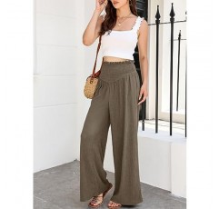 Acelitt 여성용 와이드 레그 팬츠 고탄성 허리 Flowy Palazzo Pants 여름 캐주얼 루즈한 편안한 바지