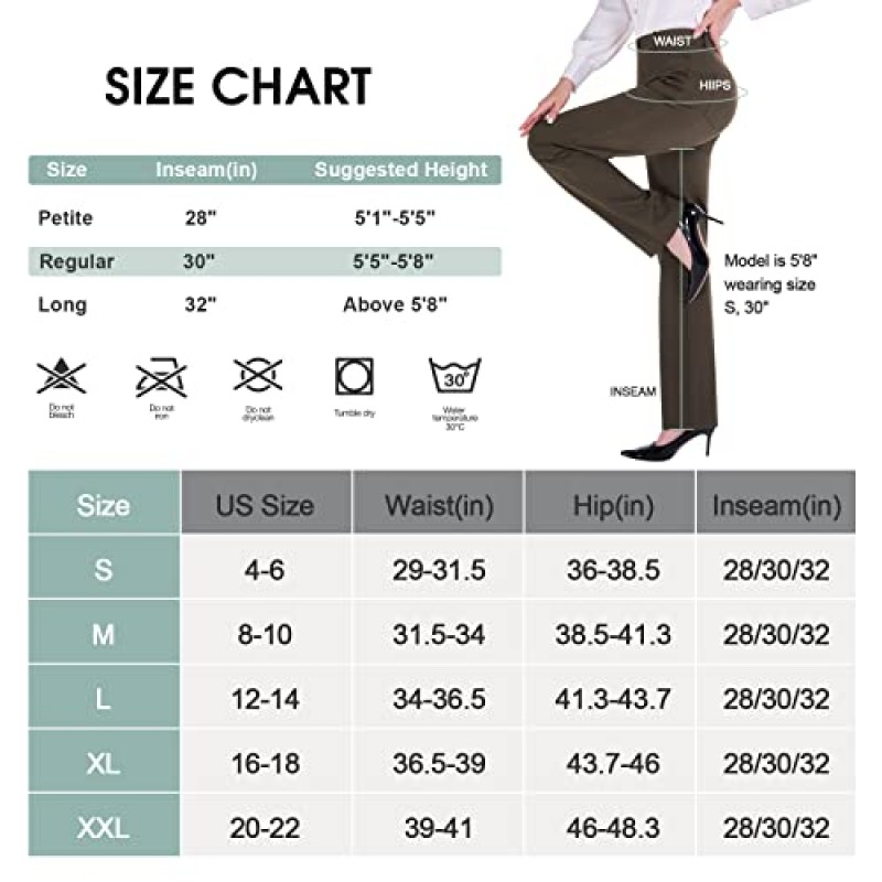 KOSIWU 여성용 작업 바지 28'/30'/32' 비즈니스 캐주얼 스트레치 드레스 바지 포켓이 있는 스트레이트 레그 작업 바지