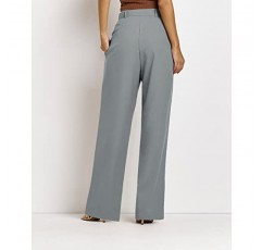 Cicy Bell 여성용 와이드 레그 오버랩 정장 바지 Pleated Straight Leg Work Office Dress Palazzo Trousers