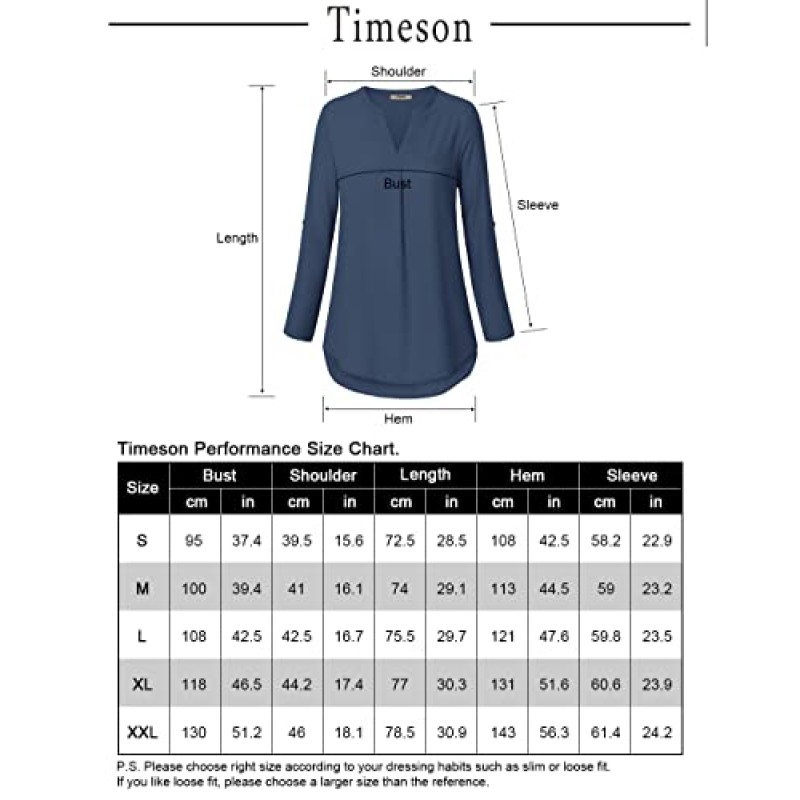 Timeson 여성 캐주얼 시폰 V 넥 3/4 슬리브 블라우스 탑