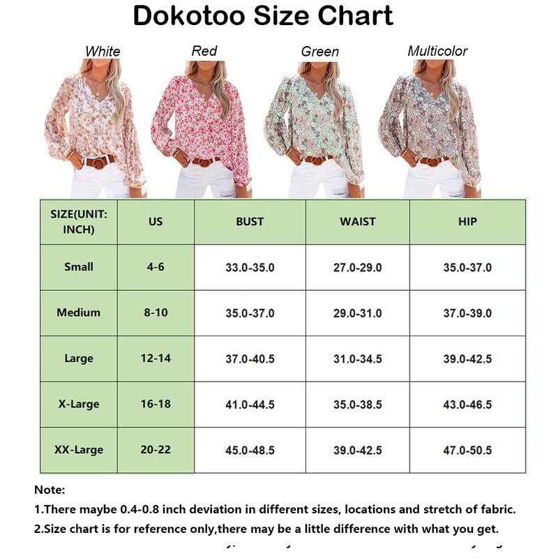 Dokotoo 여성 캐주얼 보호 꽃 프린트 V 넥 긴 소매 티셔츠 블라우스