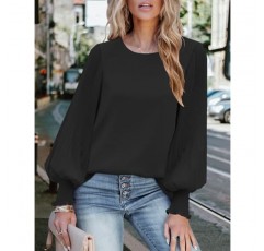 Aifer Womens Tops Dressy 캐주얼 크루 넥 Pleated Lantern 긴 소매 작업 셔츠 시폰 블라우스 패션 2023