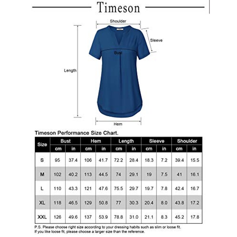 Timeson 여성용 V 넥 반소매 곡선 밑단 쉬어 시폰 블라우스 셔츠 탑