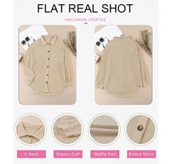 Dokotoo Womens 와플 니트 샤켓 자켓 캐주얼 긴팔 버튼 다운 셔츠 Dressy Blouses Tops