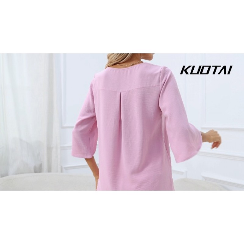 KUOTAI Womens Tops 여름 캐주얼 V/스퀘어 넥 T 셔츠 3/4 슬리브 루즈 튜닉 블라우스