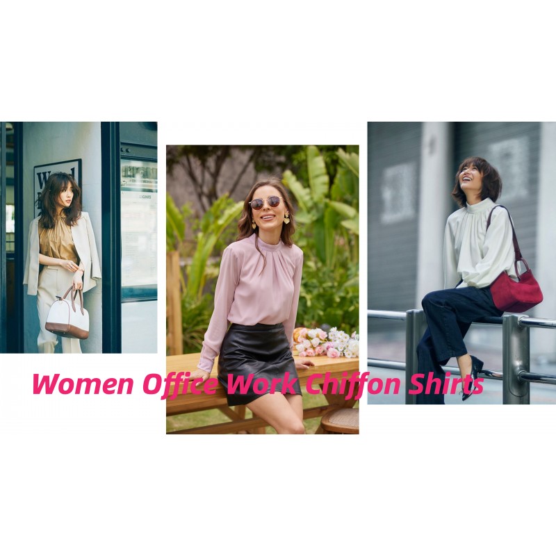 SoTeer Womens 2023 긴 소매 탑 시폰 가을 블라우스 하이 넥 캐주얼 셔츠 레이어드 드레스