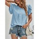 Beaully Womens Summer Tops 캐주얼 Boho 반소매 셔츠 Crewneck 레이스 크로 셰 뜨개질 시폰 블라우스 2023