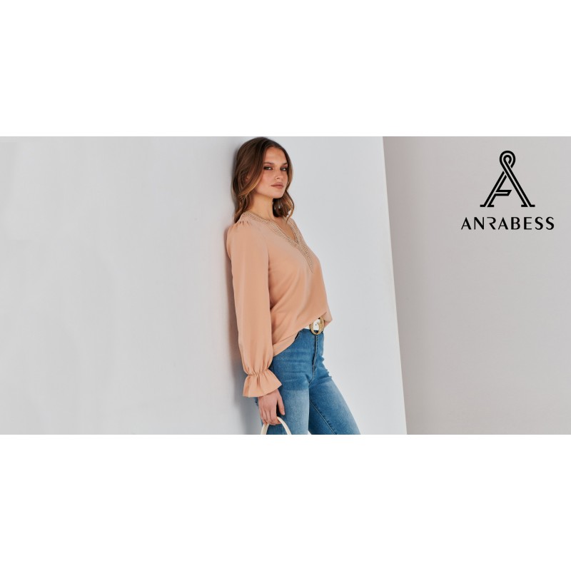 ANRABESS Womens Long Sleeve Tops Dressy 캐주얼 루즈 레이스 트림 V 넥 Boho 블라우스 셔츠 가을 패션 2023 트렌디 셔츠