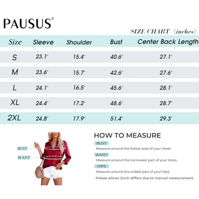 Pausus 새틴 버튼 다운 셔츠 여성용 긴 소매 오피스 슬림 피트 블라우스 캐주얼 비즈니스 실크 탑 포켓 S-XXL