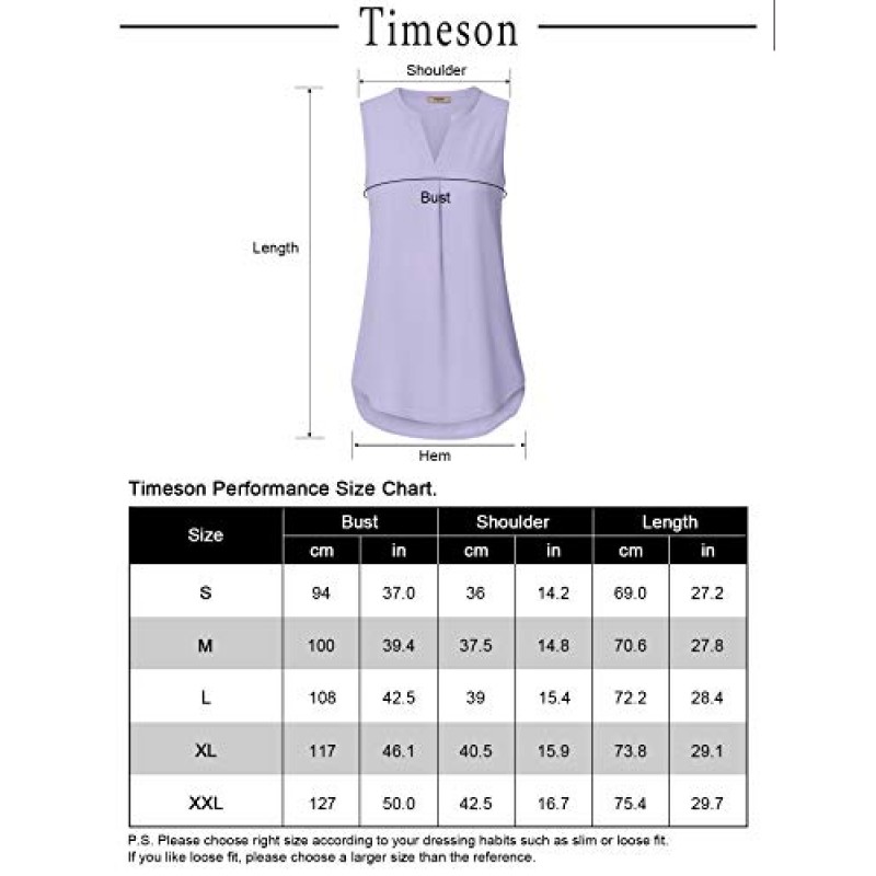 Timeson 여성용 쉬폰 V 넥 민소매 블라우스 탑 사무 작업 셔츠