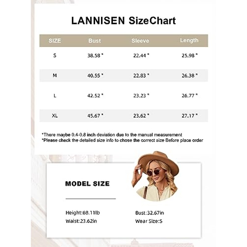 LANISEN 여성용 긴팔 셔츠 V 넥 버튼 다운 드레시 캐주얼 블라우스 탑