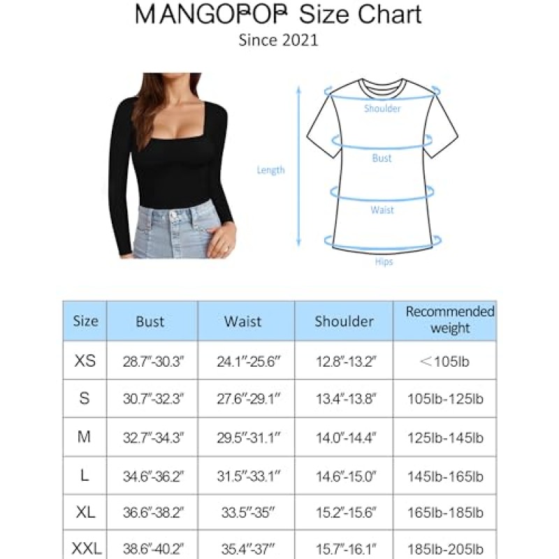 MANGOPOP 여성 반팔 긴팔 스퀘어 넥 T 셔츠 탑 티셔츠