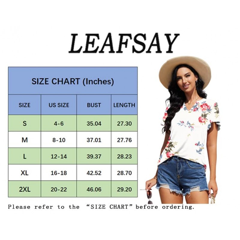 Leafsay 2023 여성 여름 탑 V 넥 프릴 반소매 티셔츠 튜닉 캐주얼 탑 여성용 블라우스