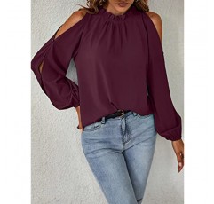 CCTOO Womens Tops Dressy 캐주얼 콜드 숄더 프릴 칼라 블라우스 가을 패션 셔츠 작업용