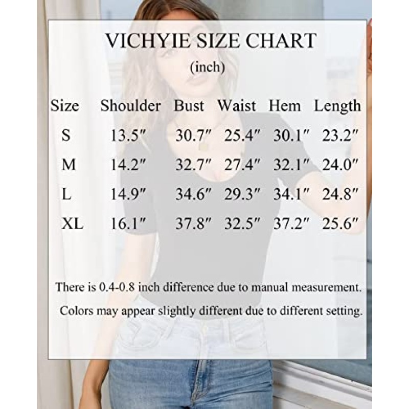 VICHYIE Womens Tops V 넥 여름 짧은 소매 캐주얼 슬림 핏 티셔츠