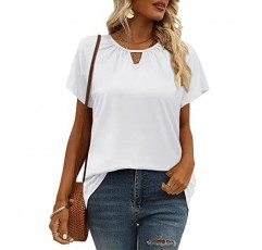 여성용 여름 탑 캐주얼 키홀 넥 반팔 티셔츠 루즈핏 블라우스