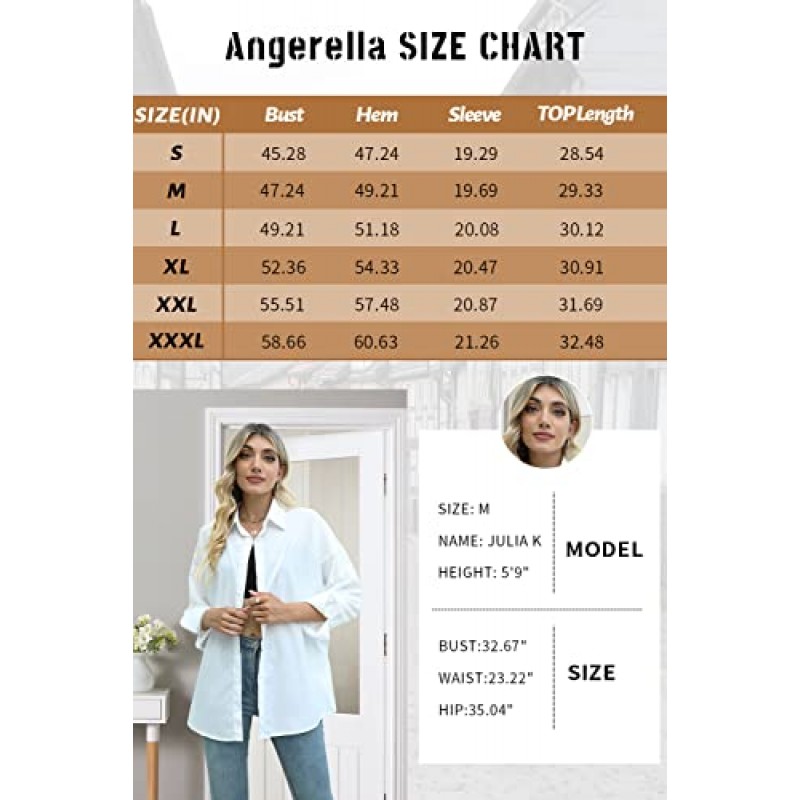 여성용 안젤라 블라우스 캐주얼 긴팔 버튼 다운 셔츠 오버사이즈 루즈핏 칼라 탑