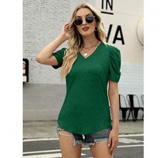 LYHIPSS 여성 탑 퍼프 반바지 슬리브 비즈니스 캐주얼 Dressy V 넥 셔츠 블라우스 여름 귀여운 탑 티셔츠