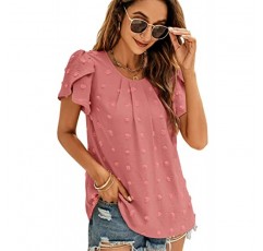 WIHOLL 여성용 블라우스 Dressy 캐주얼 꽃잎 슬리브 여름 플리츠 탑 스위스 도트 셔츠