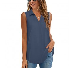 Vivilli 여성용 쉬폰 민소매 블라우스 V 넥 탑 사무 작업 셔츠
