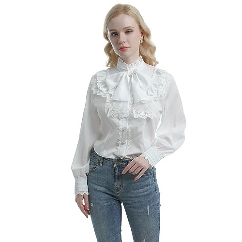 Nuoqi Victorian Blouse Womens 고딕 셔츠 빈티지 긴 소매 Lotus Ruffle Tops